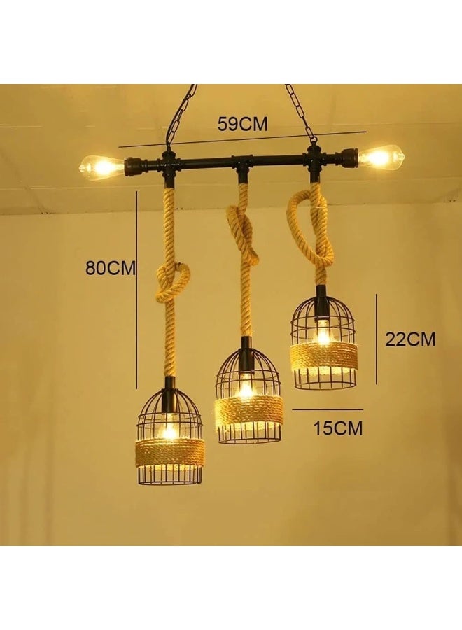 المفتاحة ثريا صناعية سوداء فريدة من نوعها، مصباح معلق بثلاثة أضواء على طراز المزرعة، مصباح سقف معدني ريفي على شكل قفص مناسب لجزيرة المطبخ وغرفة الطعام - Image 5